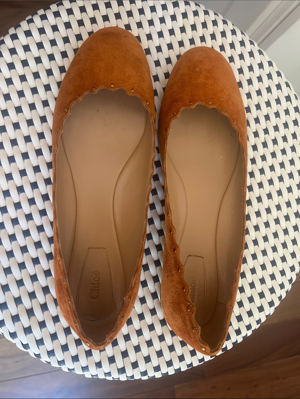 Chloe Brown Suede Scalloped Ballet Flats